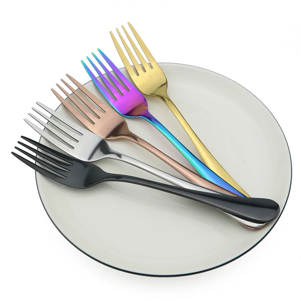 4Pcs Dinner Fork Colorful Rainbow Dinnerware Korean Flatware Dessert Salad Fork Long Handle Tableware Forks Cutlery