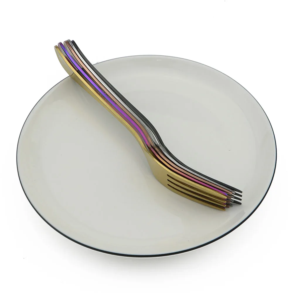 4Pcs Dinner Fork Colorful Rainbow Dinnerware Korean Flatware Dessert Salad Fork Long Handle Tableware Forks Cutlery thumbnail 3