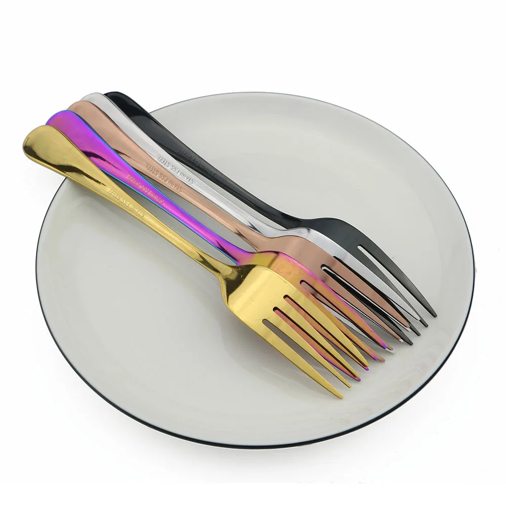 4Pcs Dinner Fork Colorful Rainbow Dinnerware Korean Flatware Dessert Salad Fork Long Handle Tableware Forks Cutlery thumbnail 4