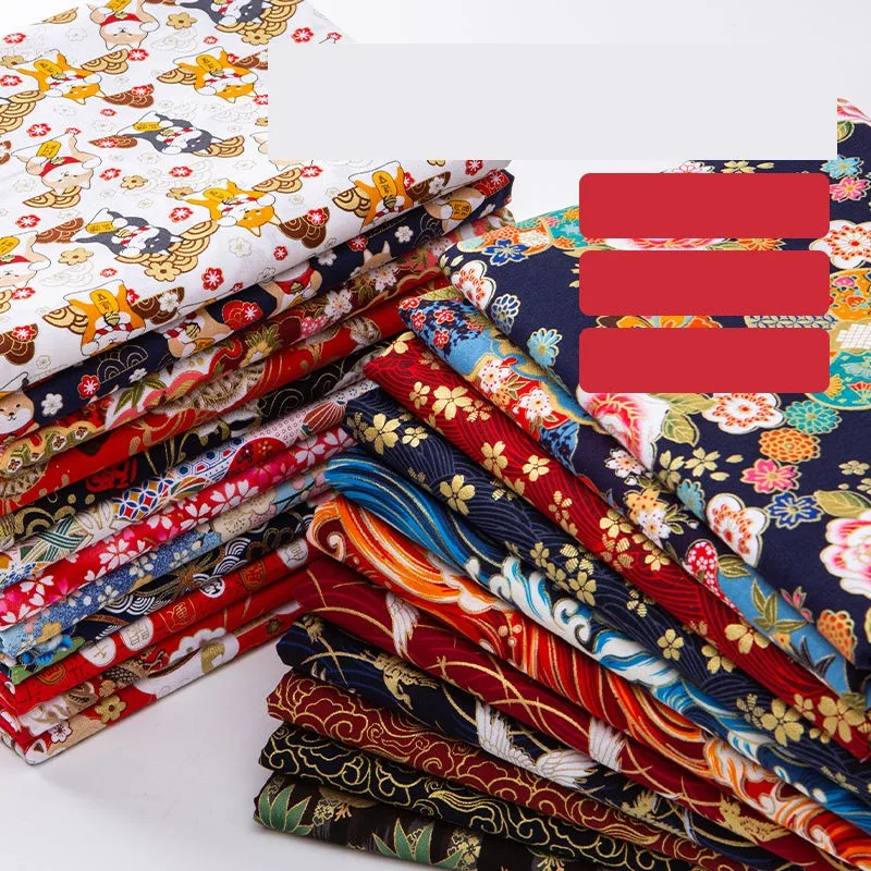 High Quality Printed Bronzing Fabric Japanese By Meters for Hanfu Clothing Sewing Thin Koi Pattern 100% Cotton Cloth Comfortable