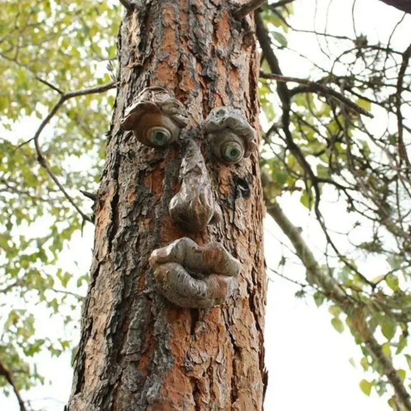 Outdoor Tree Face Statues Old Man Tree Hugger Bark Ghost Face Decoration Funny Yard Art Tree Decor Outdoor Garden Creative Props thumbnail 5