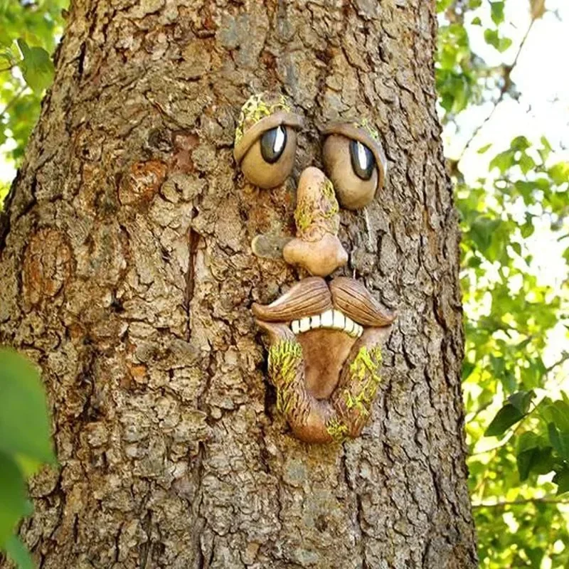 Outdoor Tree Face Statues Old Man Tree Hugger Bark Ghost Face Decoration Funny Yard Art Tree Decor Outdoor Garden Creative Props thumbnail 2