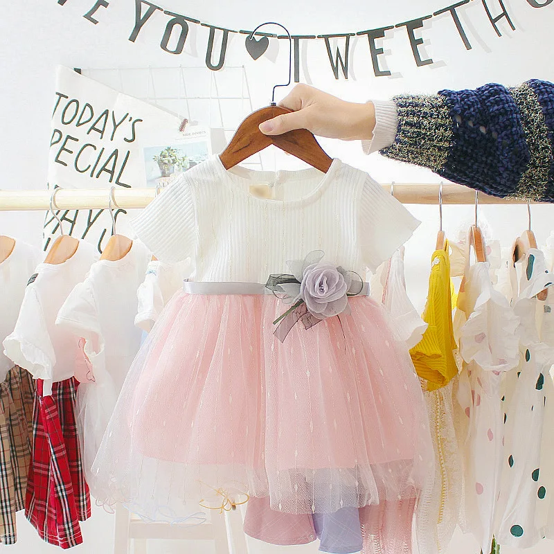 Summer New Baby Girls Dress Sweet Princess Dress Flower Ribbon Mesh Shaggy Gauze Dress Birthday Party Dress thumbnail 3