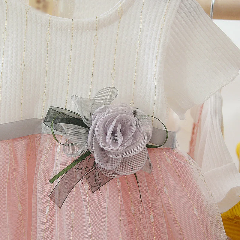 Summer New Baby Girls Dress Sweet Princess Dress Flower Ribbon Mesh Shaggy Gauze Dress Birthday Party Dress thumbnail 5