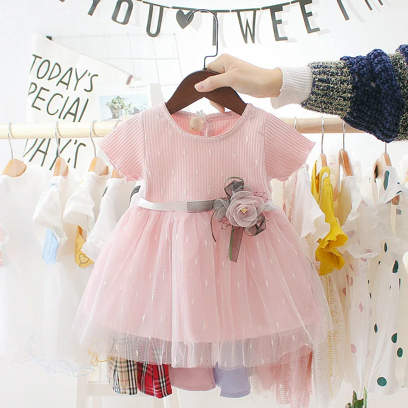 Summer New Baby Girls Dress Sweet Princess Dress Flower Ribbon Mesh Shaggy Gauze Dress Birthday Party Dress thumbnail 2