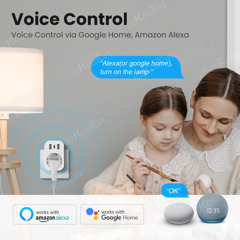 Tuya WiFi Smart Plug 16A EU Smart Socket with 2 USB 1 Type C Phone Charger Home Appliance Plug Adapter Works with Alexa Google thumbnail 5