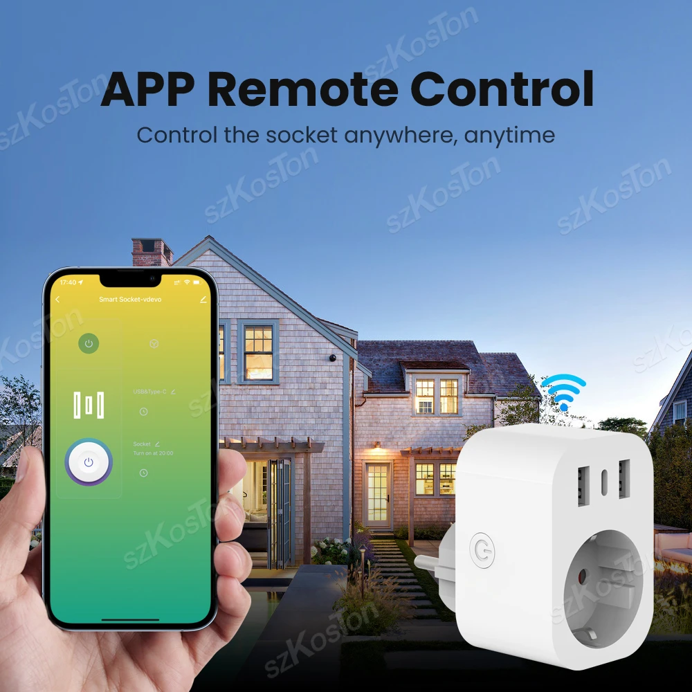 Tuya WiFi Smart Plug 16A EU Smart Socket with 2 USB 1 Type C Phone Charger Home Appliance Plug Adapter Works with Alexa Google thumbnail 2