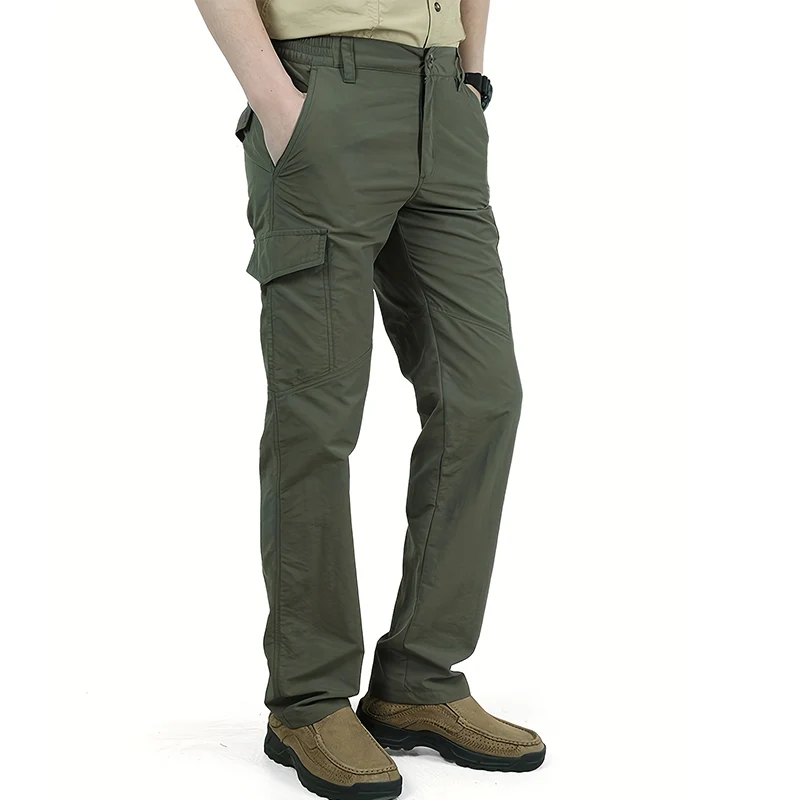 Casual Men Pants Summer Multiple Pockets Cargo Pants Quick Dry Thin Trousers Outdoor Hiking Workout Breathable Long Pant New thumbnail 6