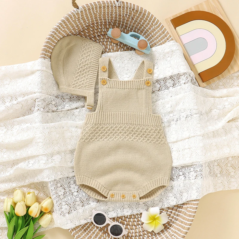 Baby Bodysuits Sleeveless Newborn Boys Girls Solid Color Onesie Hats Outfits Sets 2pcs Infant Unisex Playsuits Children Clothes thumbnail 3