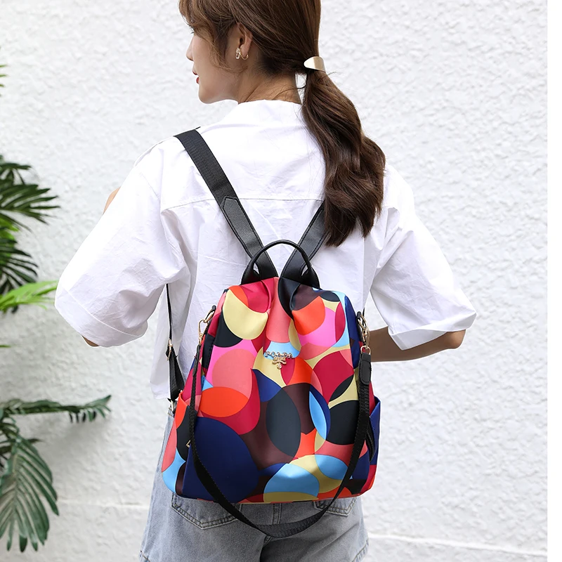 Women's Colorful Anti-Theft Backpack Casual Waterproof Oxford Daily Travel Backpacks for Women Multifunctional Preppy School Bag thumbnail 2