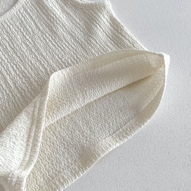 New Arrival Korean Style Solid Baby Gauze Homewear Children Breathable Loose Sleeveless Tank Tops + Shorts 2Pcs Thin Pajamas Set thumbnail 4