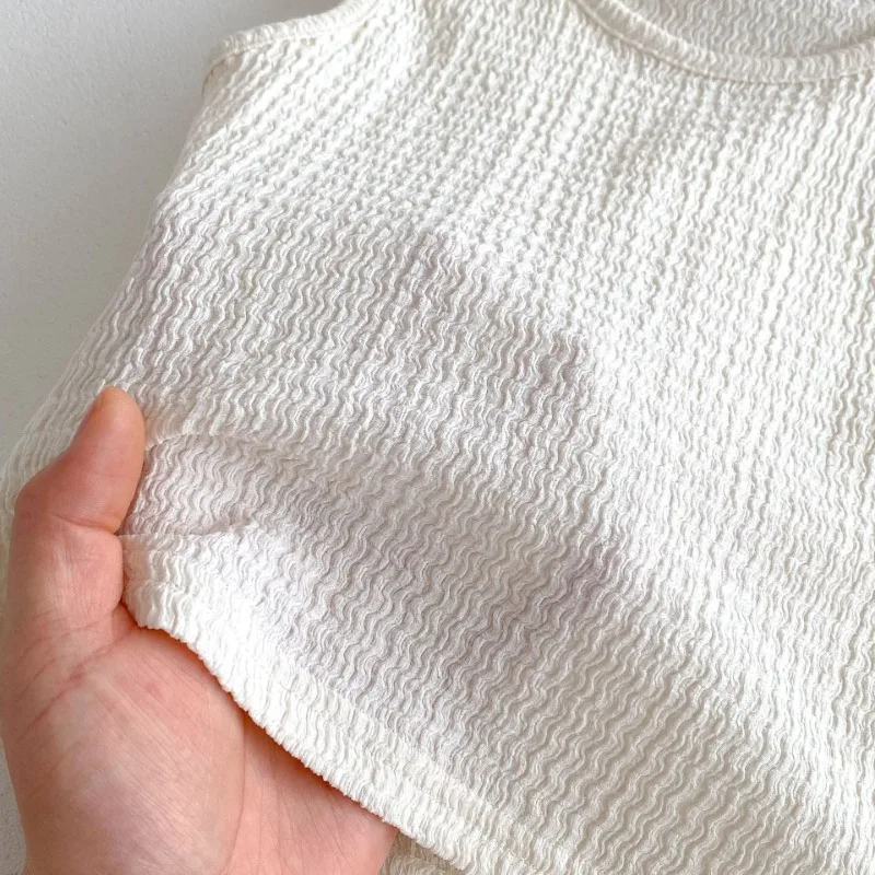 New Arrival Korean Style Solid Baby Gauze Homewear Children Breathable Loose Sleeveless Tank Tops + Shorts 2Pcs Thin Pajamas Set thumbnail 5