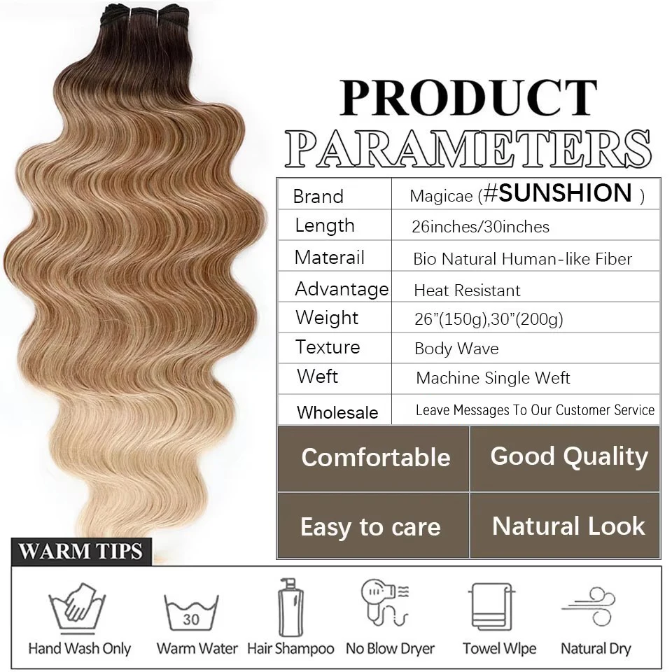 30Inches Ombre Chocolate Brown 6# Blond 613 Body Wave Bundles Soft Nature Synthetic Bio Human-Like Hair Extension Heat Resistant thumbnail 4