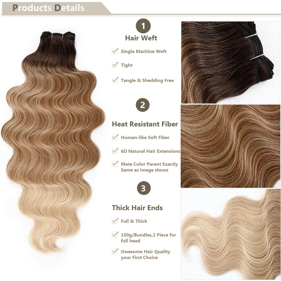 30Inches Ombre Chocolate Brown 6# Blond 613 Body Wave Bundles Soft Nature Synthetic Bio Human-Like Hair Extension Heat Resistant thumbnail 3
