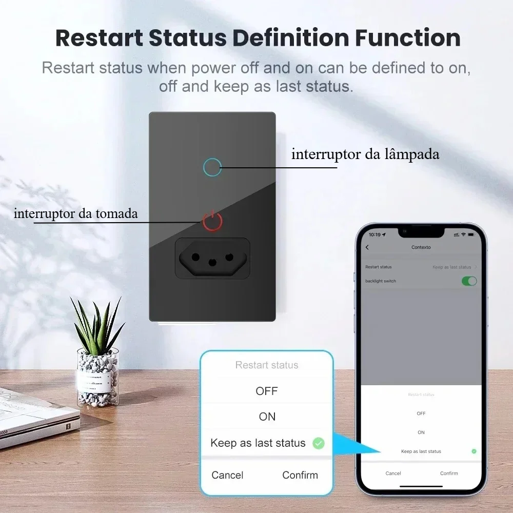 Melery Tuya Wifi Smart Brazil Light Switch Wall Socket Plug Outlet Touch Sensor Glass Panel Remote by Alexa Dot Google Home thumbnail 5