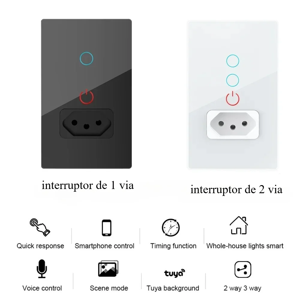 Melery Tuya Wifi Smart Brazil Light Switch Wall Socket Plug Outlet Touch Sensor Glass Panel Remote by Alexa Dot Google Home thumbnail 4