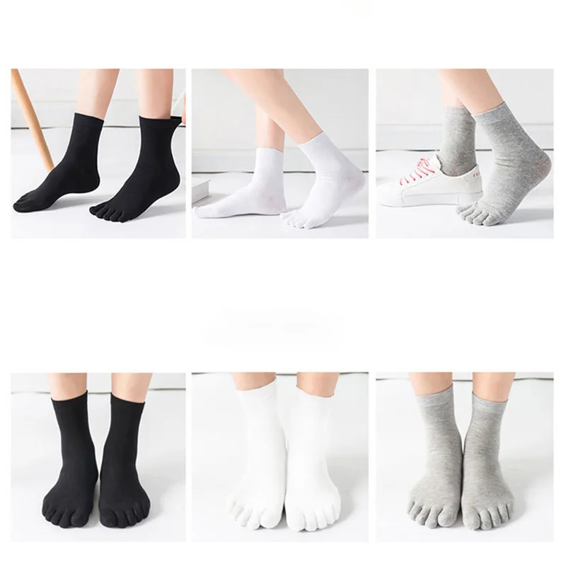 Unisex Toe Socks Men and Women Five Fingers Socks Breathable Cotton Socks Sports Running Solid Color Black White Grey happy Soks thumbnail 2