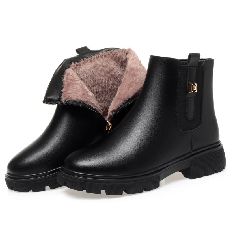 2024 British Style Women Chelsea Boots Square Heel Platform Comfortable Anti-slip Zip Ankle Boots Soft Leather Casual Boots thumbnail 5