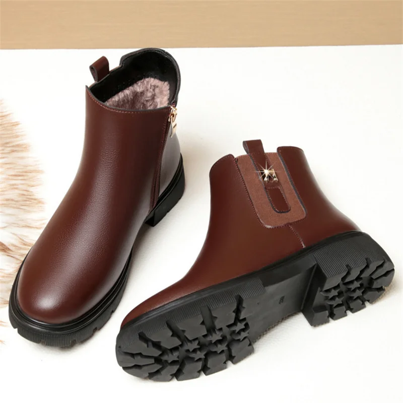 2024 British Style Women Chelsea Boots Square Heel Platform Comfortable Anti-slip Zip Ankle Boots Soft Leather Casual Boots thumbnail 3