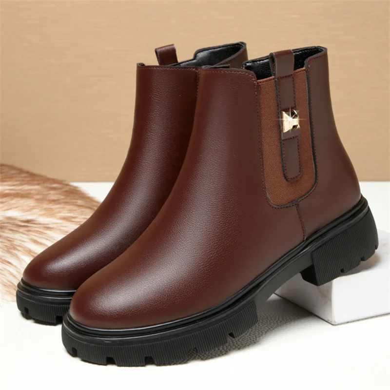 2024 British Style Women Chelsea Boots Square Heel Platform Comfortable Anti-slip Zip Ankle Boots Soft Leather Casual Boots thumbnail 2