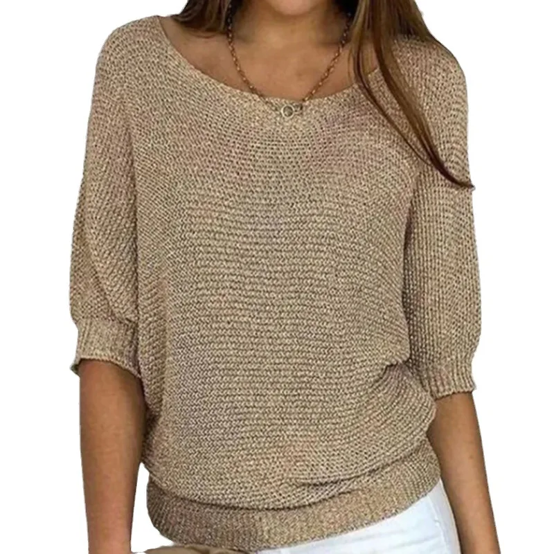 Women O-Neck 3/4 Long Sleeve Knitwear Sweaters Autumn Spring Solid Casual Knitwear Pullover Loose Tops XXBLH-9008 thumbnail 5