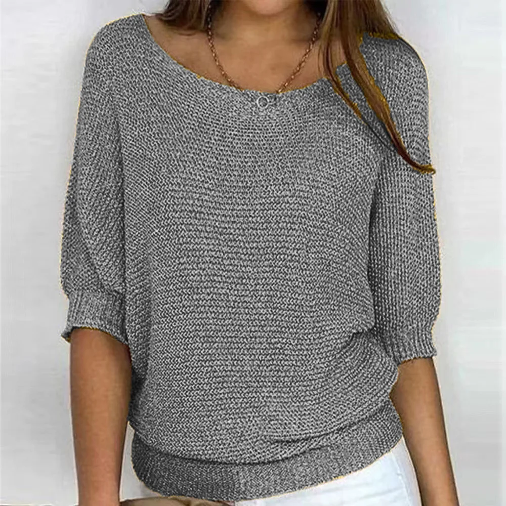 Women O-Neck 3/4 Long Sleeve Knitwear Sweaters Autumn Spring Solid Casual Knitwear Pullover Loose Tops XXBLH-9008 thumbnail 3