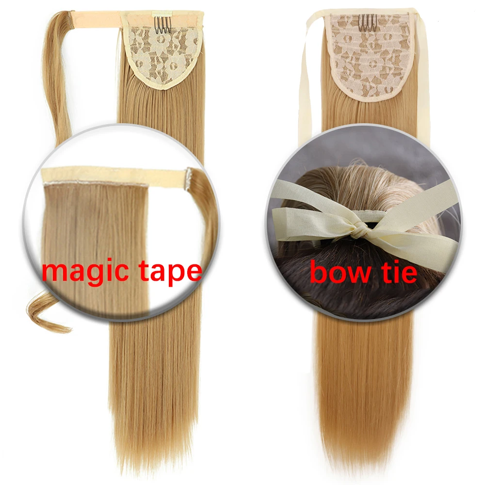 Synthetic 22 34" Long Straight Wrap Around Ponytail Clip In Hair Extension Blonde Brown Heat Resistant Pony Hairpiece For Women thumbnail 3