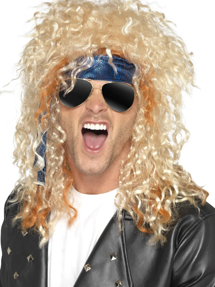 70s 80s Rockstar Wig Blonde Punk Fluffy Curvy Long for Men Wig Halloween Party Mullet Synthetic Wig Cosplay Rock Accessories thumbnail 2