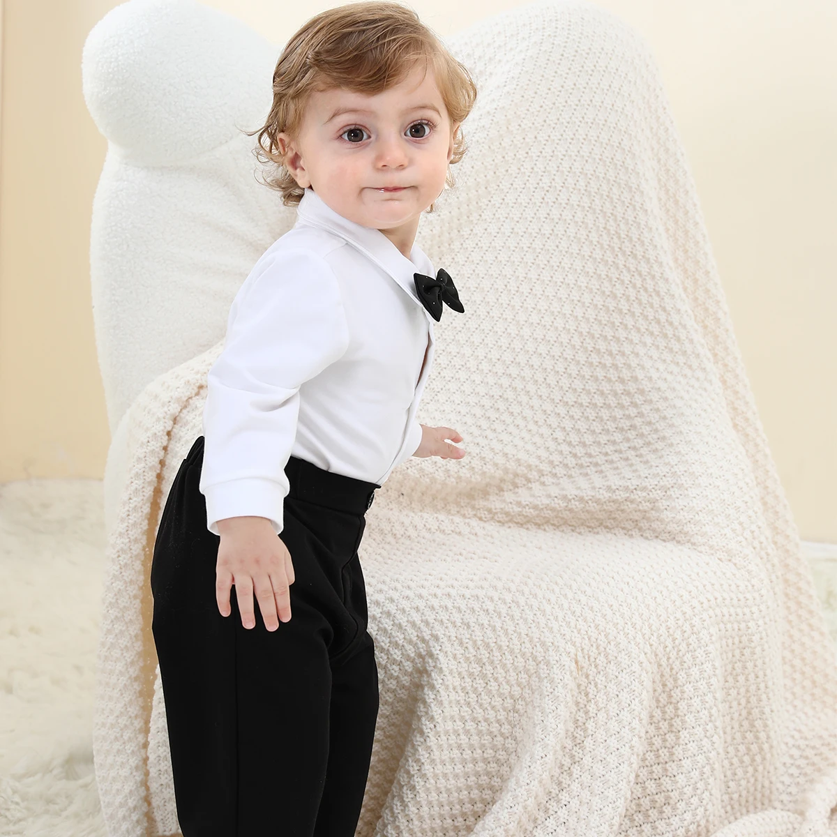 Baby Tuxedo Boys Suit Infant Wedding Gentleman Formal Dress Easter Ring Bearer Outfit Set Toddler Birthday Party Gift Clothes thumbnail 2