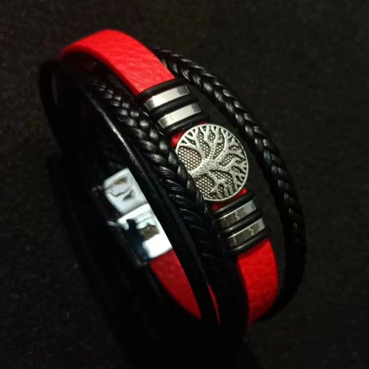 Red Black Red Tree Male Unique Design Trendy Punk Vintage Cuff Men Bracelets PU Leather Bracelets Bangles for Women Men Jewelry thumbnail 2