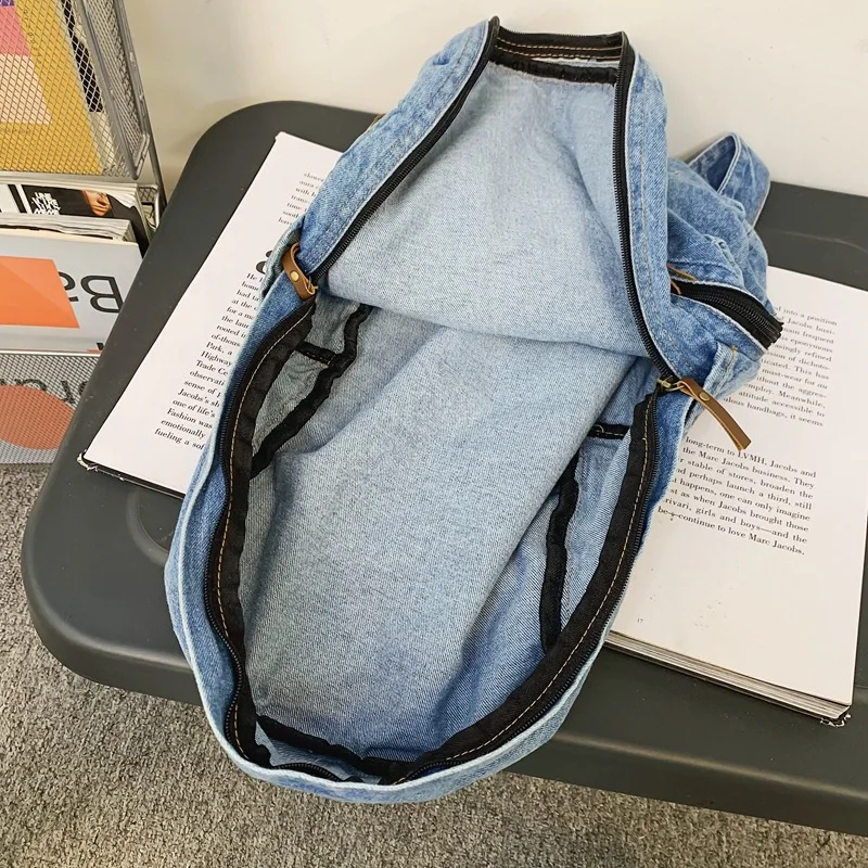 Denim Fashion Backpacks for School Trend Student Jeans Bag Multi Pockets Large Capacity Rucksack Mochila De Escola Feminina 2023 thumbnail 5