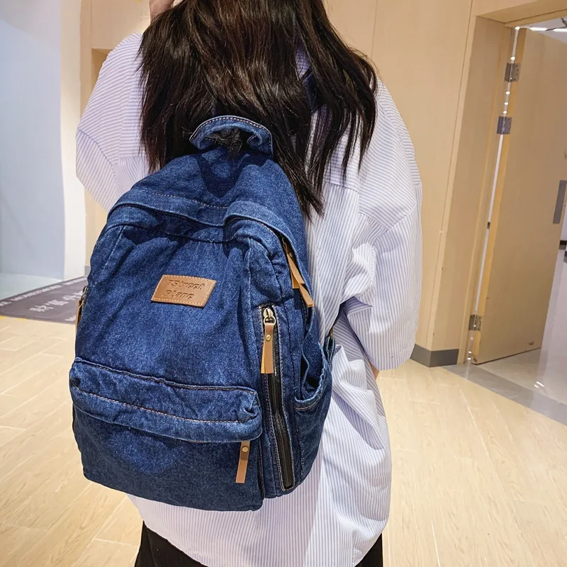 Denim Fashion Backpacks for School Trend Student Jeans Bag Multi Pockets Large Capacity Rucksack Mochila De Escola Feminina 2023 thumbnail 3