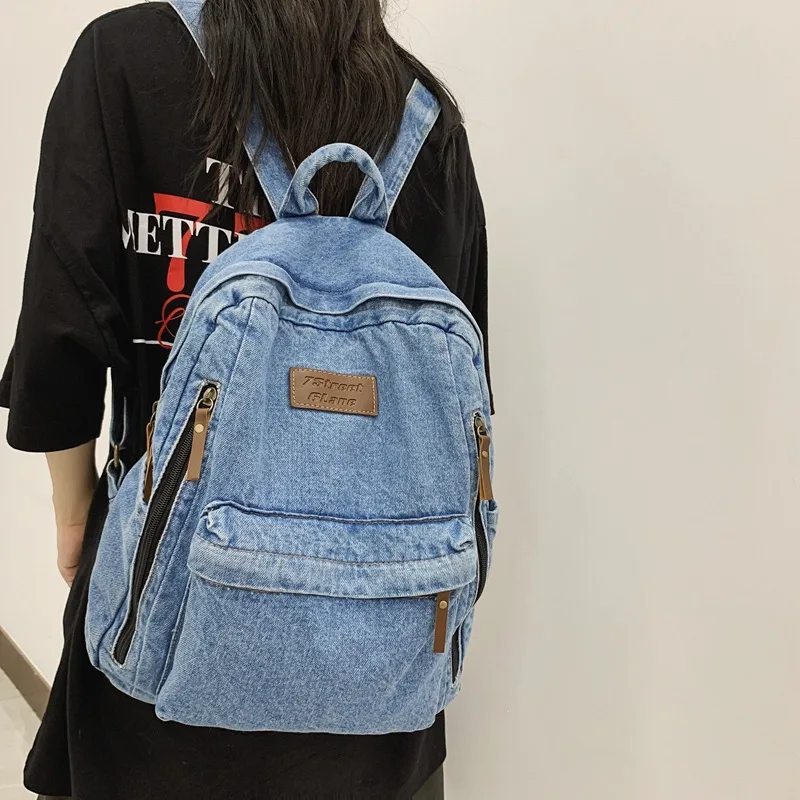 Denim Fashion Backpacks for School Trend Student Jeans Bag Multi Pockets Large Capacity Rucksack Mochila De Escola Feminina 2023 thumbnail 4