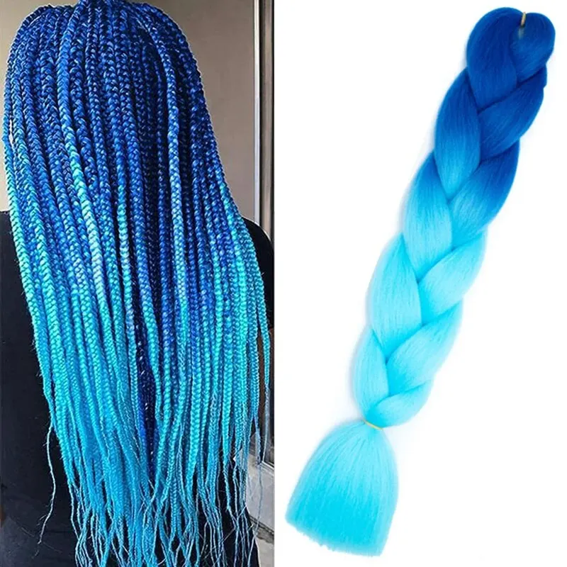 24 Inch Ombre Jumbo Braiding Hair for Crochet Twist Box Braids Rainbow Colorful High Temperature Synthetic Hair Extensions thumbnail 2