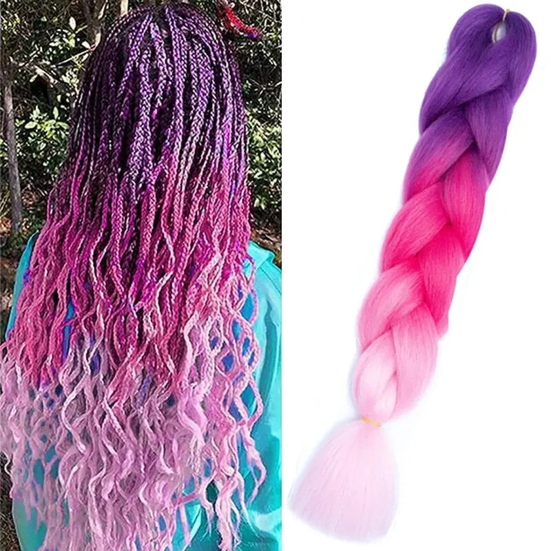24 Inch Ombre Jumbo Braiding Hair for Crochet Twist Box Braids Rainbow Colorful High Temperature Synthetic Hair Extensions thumbnail 3