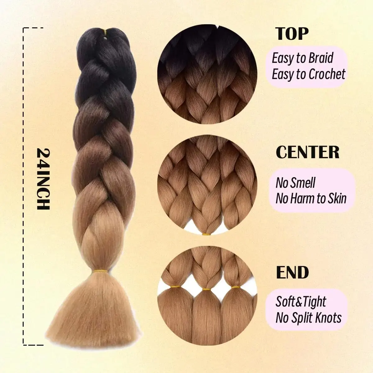 24 Inch Ombre Jumbo Braiding Hair for Crochet Twist Box Braids Rainbow Colorful High Temperature Synthetic Hair Extensions thumbnail 5