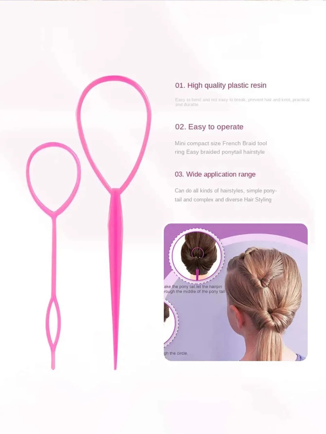 4pcs French Knitting Tool Steel Needle Mouse Tail Comb Generator Elastic Headband for Hair Styling Special for real hair wigs thumbnail 4