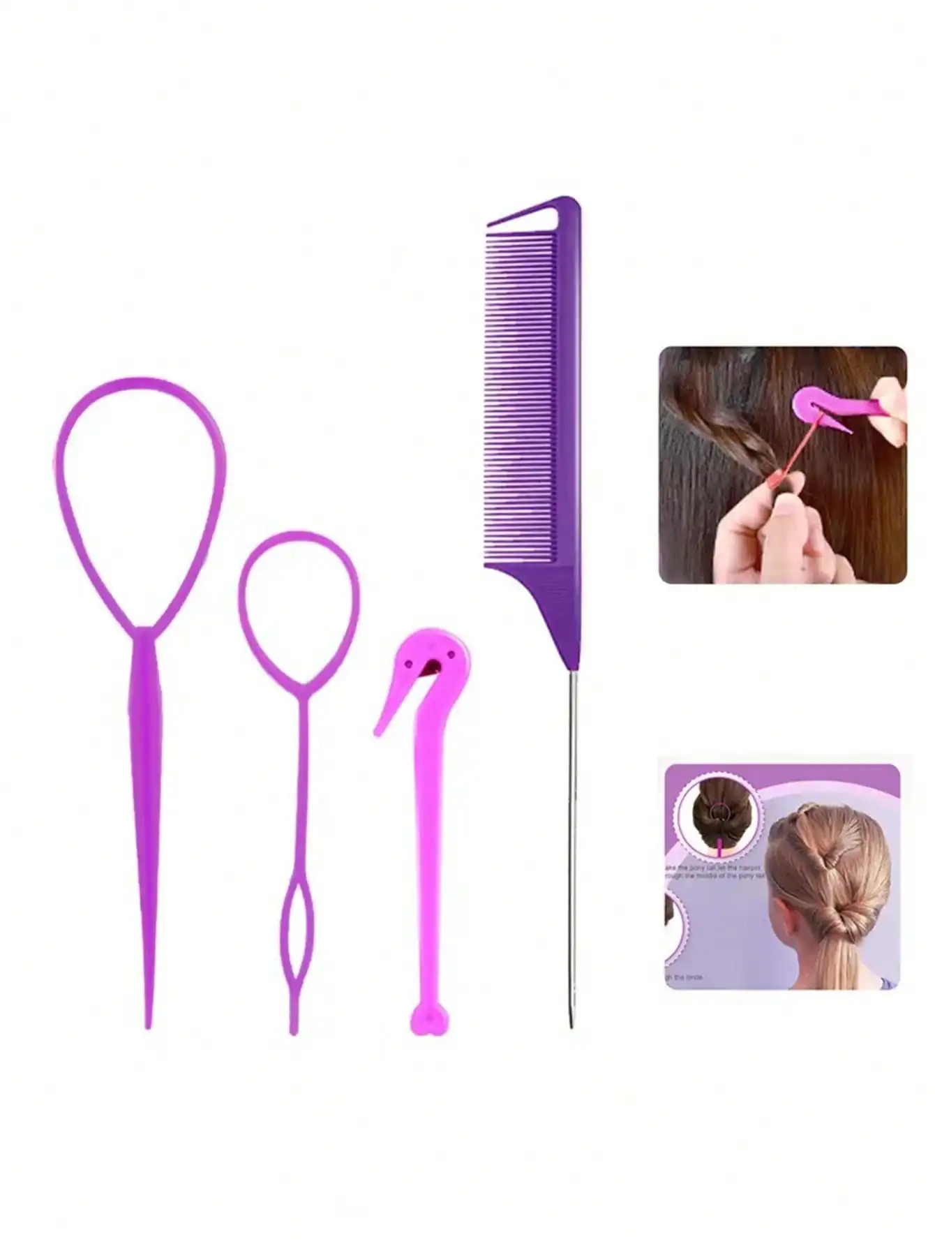 4pcs French Knitting Tool Steel Needle Mouse Tail Comb Generator Elastic Headband for Hair Styling Special for real hair wigs thumbnail 2