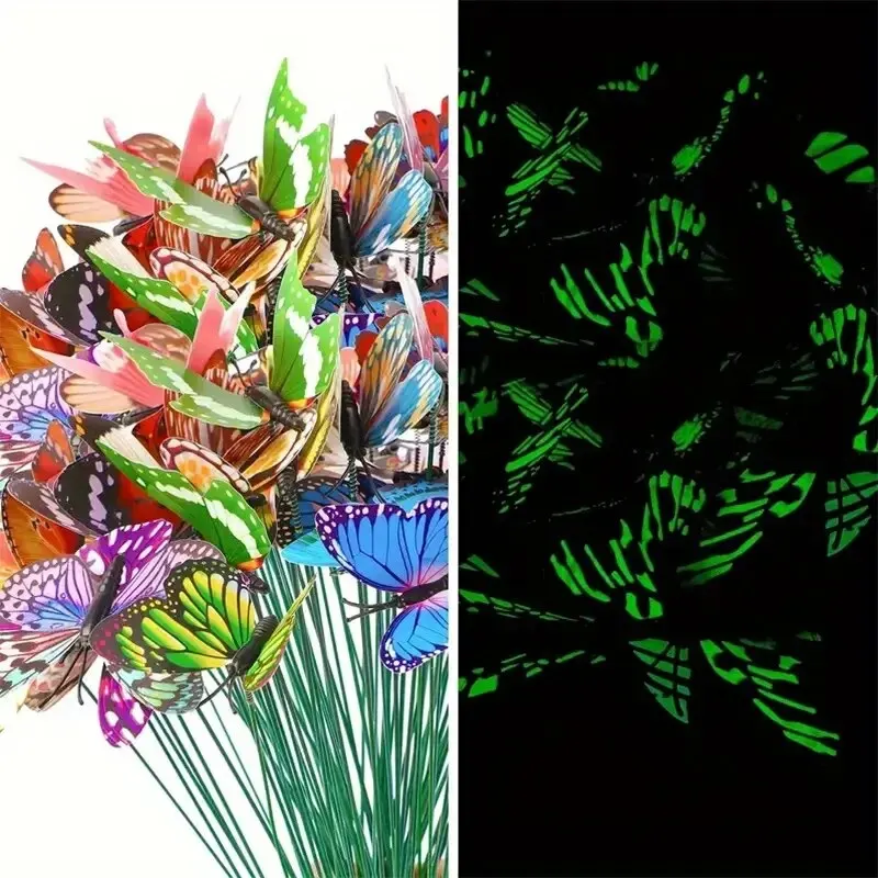 Luminous Butterfly Gardening Butterfly Pole Decoration 8cm Garden Decoration Lawn Decoration PVC Home Decoration 25PCS
