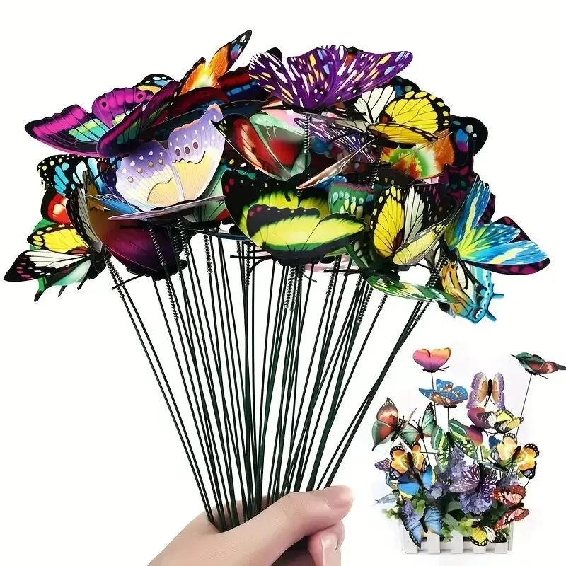 Luminous Butterfly Gardening Butterfly Pole Decoration 8cm Garden Decoration Lawn Decoration PVC Home Decoration 25PCS thumbnail 2