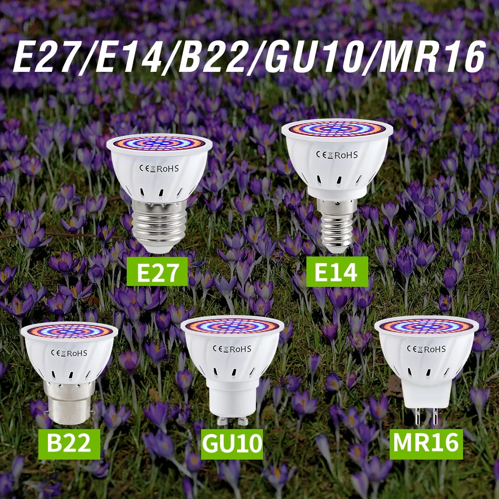 E27 LED Plant Grow Lights GU10 Full Spectrum Indoor Hydroponics Flower Seeds Vegetables Cultivation Lamp E14 MR16 B22 GU5.3 Bulb