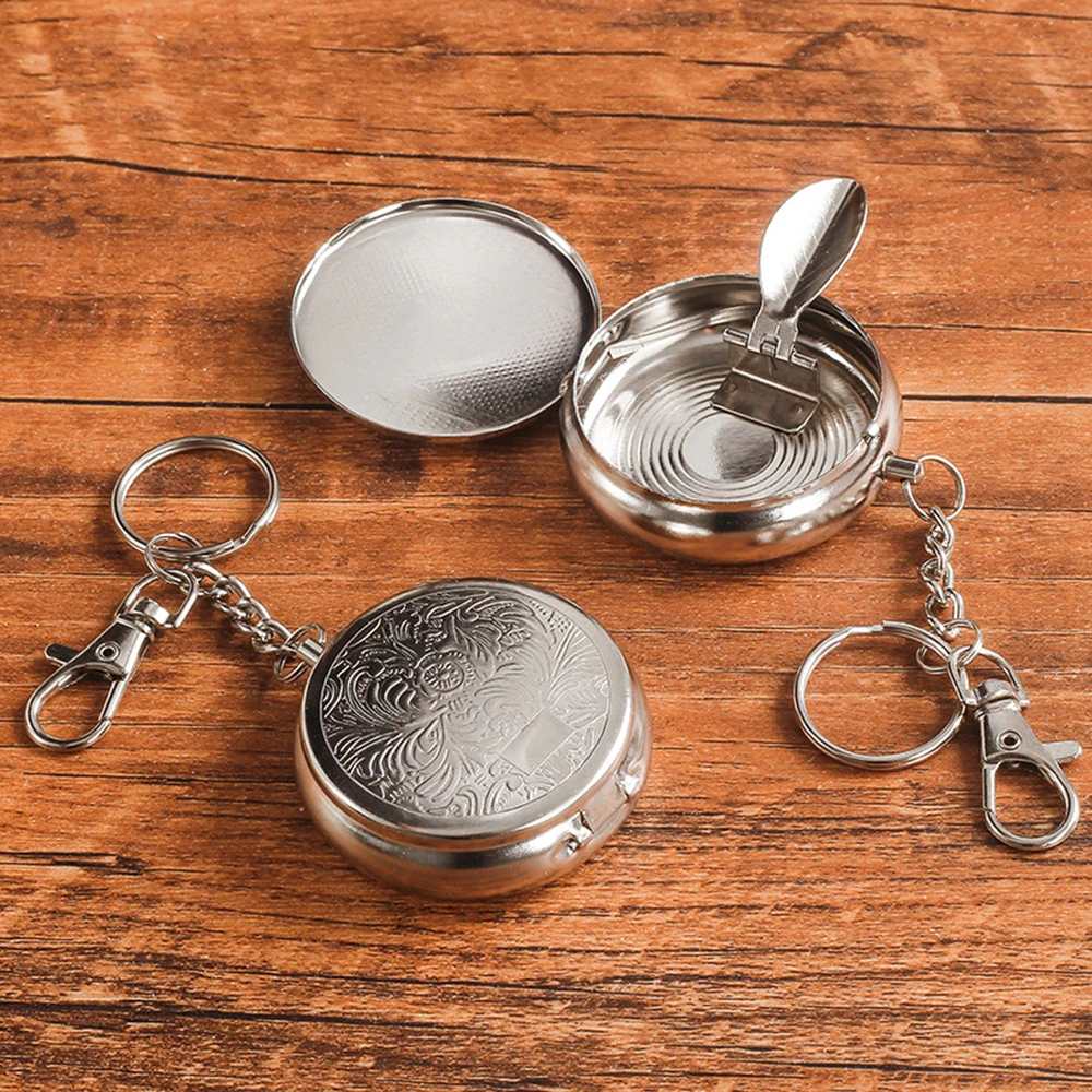 Creative Mini Portable Ashtray with Keychain Cigarette Rack Travel Outdoor Car Ash Storage Box Smoking Accessories