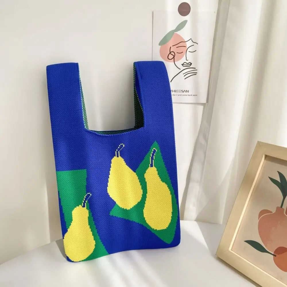 New Cartoon Knitted Wrist Bag High-capacity Women Girls Bag Casual Shoulder Tote Bag Reusable Shopping Bags Woven Handbag thumbnail 2