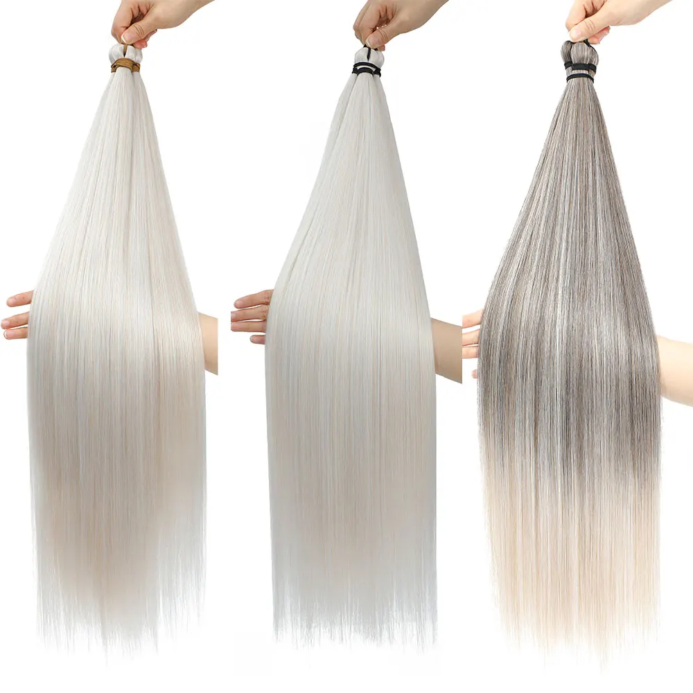 28" Synthetic Crochet Braiding Hair 3PCS 300g Straight Pony Hair Bundles Ombre Brown Blonde Twist Crochet Braid Hair Extensions thumbnail 6