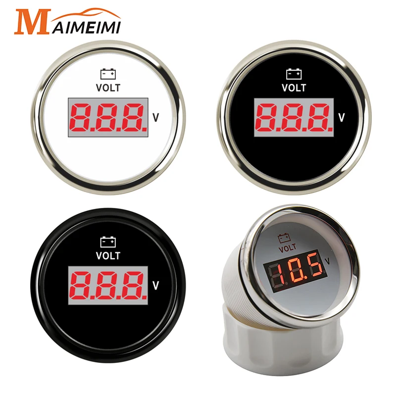 52MM Voltmeter Digita Volt Meter Gauge 8-32 Volts Car Voltage Gauges With Red Backlight Universal for Boat Marine 12V 24V