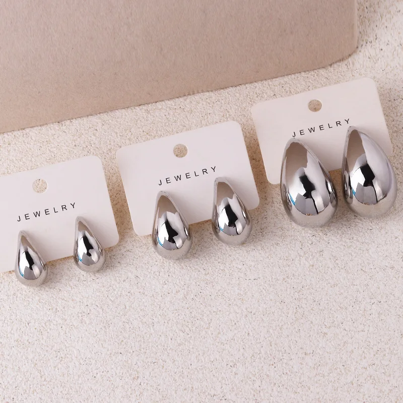 2024 New Trendy Plate Gold Color Chunky Waterdrop Dupes Drop Earrings for Women Personality Glossy Teardrop Earring Jewelry Gift thumbnail 5