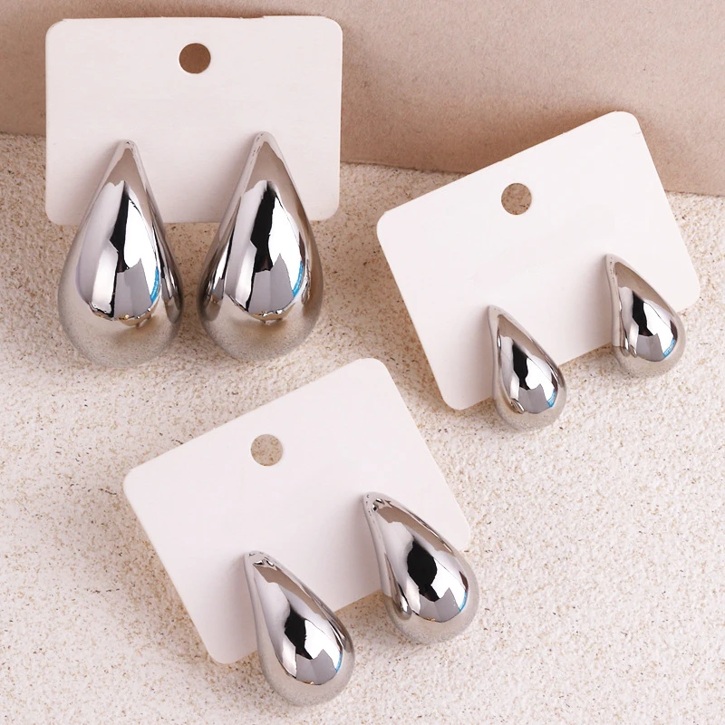 2024 New Trendy Plate Gold Color Chunky Waterdrop Dupes Drop Earrings for Women Personality Glossy Teardrop Earring Jewelry Gift thumbnail 2