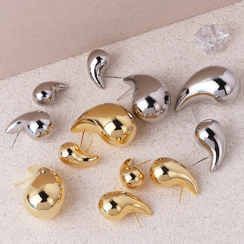 2024 New Trendy Plate Gold Color Chunky Waterdrop Dupes Drop Earrings for Women Personality Glossy Teardrop Earring Jewelry Gift thumbnail 3