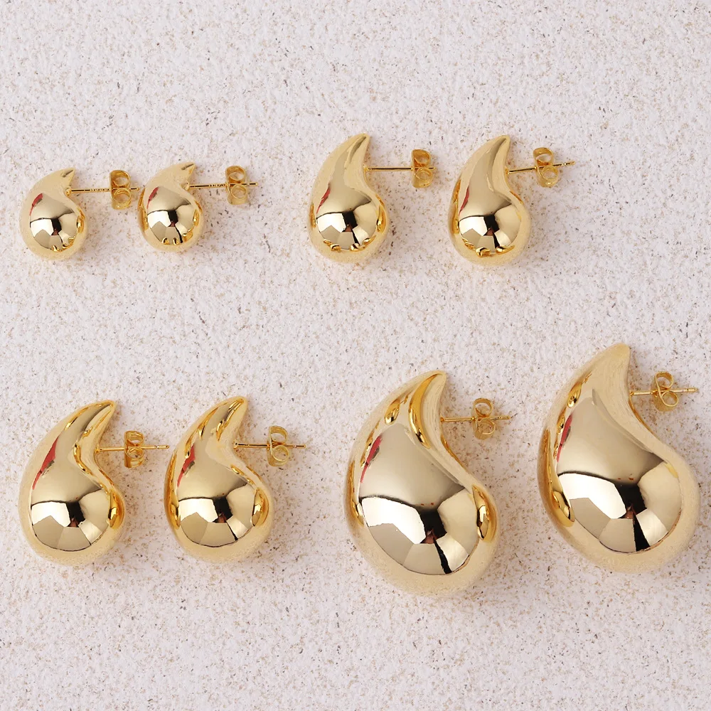 2024 New Trendy Plate Gold Color Chunky Waterdrop Dupes Drop Earrings for Women Personality Glossy Teardrop Earring Jewelry Gift thumbnail 4