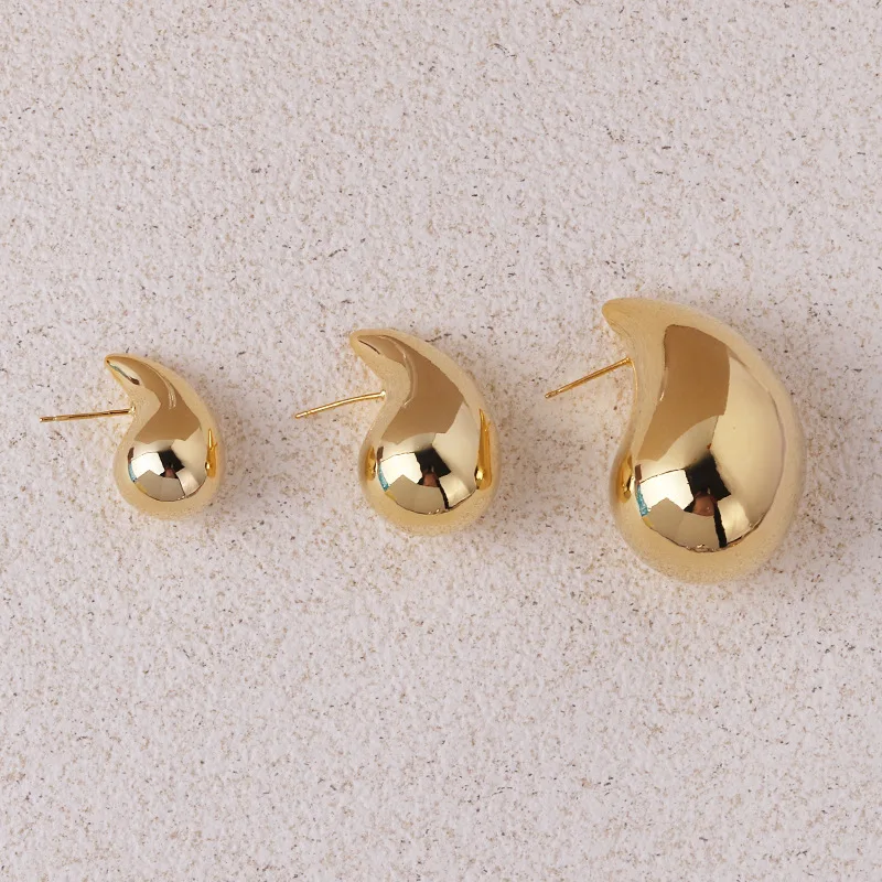 2024 New Trendy Plate Gold Color Chunky Waterdrop Dupes Drop Earrings for Women Personality Glossy Teardrop Earring Jewelry Gift thumbnail 6